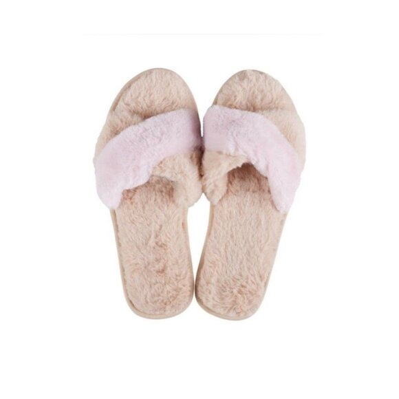 LSpace Cloud Slippers XS/S 6-7 Womens Plush Crossband Blush Faux Fur Cozy Indoor - Picture 1 of 2